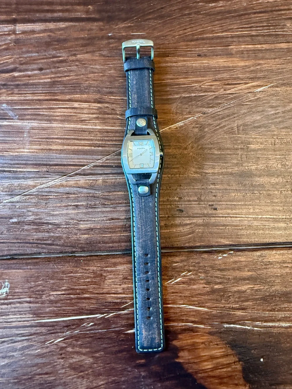 Vintage Fossil Architekt JR8130 Women's Watch Square Silver Dial Leather Cuff